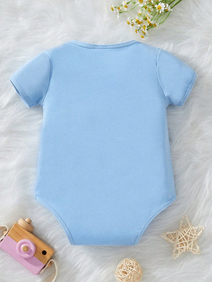 Baby Boy Cartoon Slogan Printed Short Sleeve Bodysuit