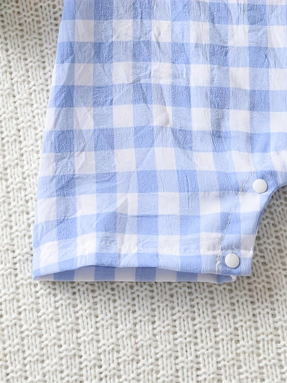 Baby Boy Casual Birthday Gift Plaid Embroidered Sleeveless Jumpsuit