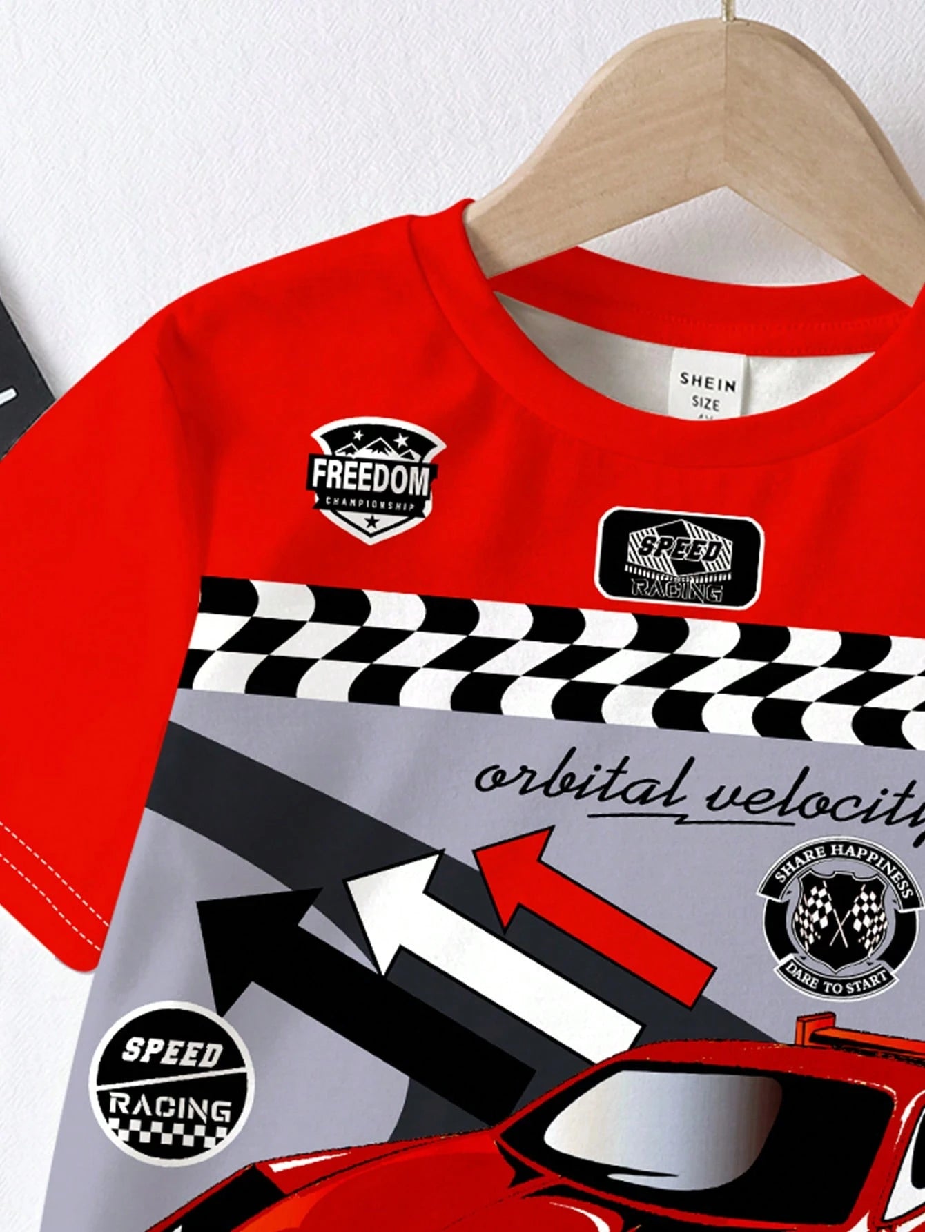 Baby Boy Casual Chic Motorsport Graphic Print Round Neck Short Sleeve T-Shirt, Fashionable For Summer