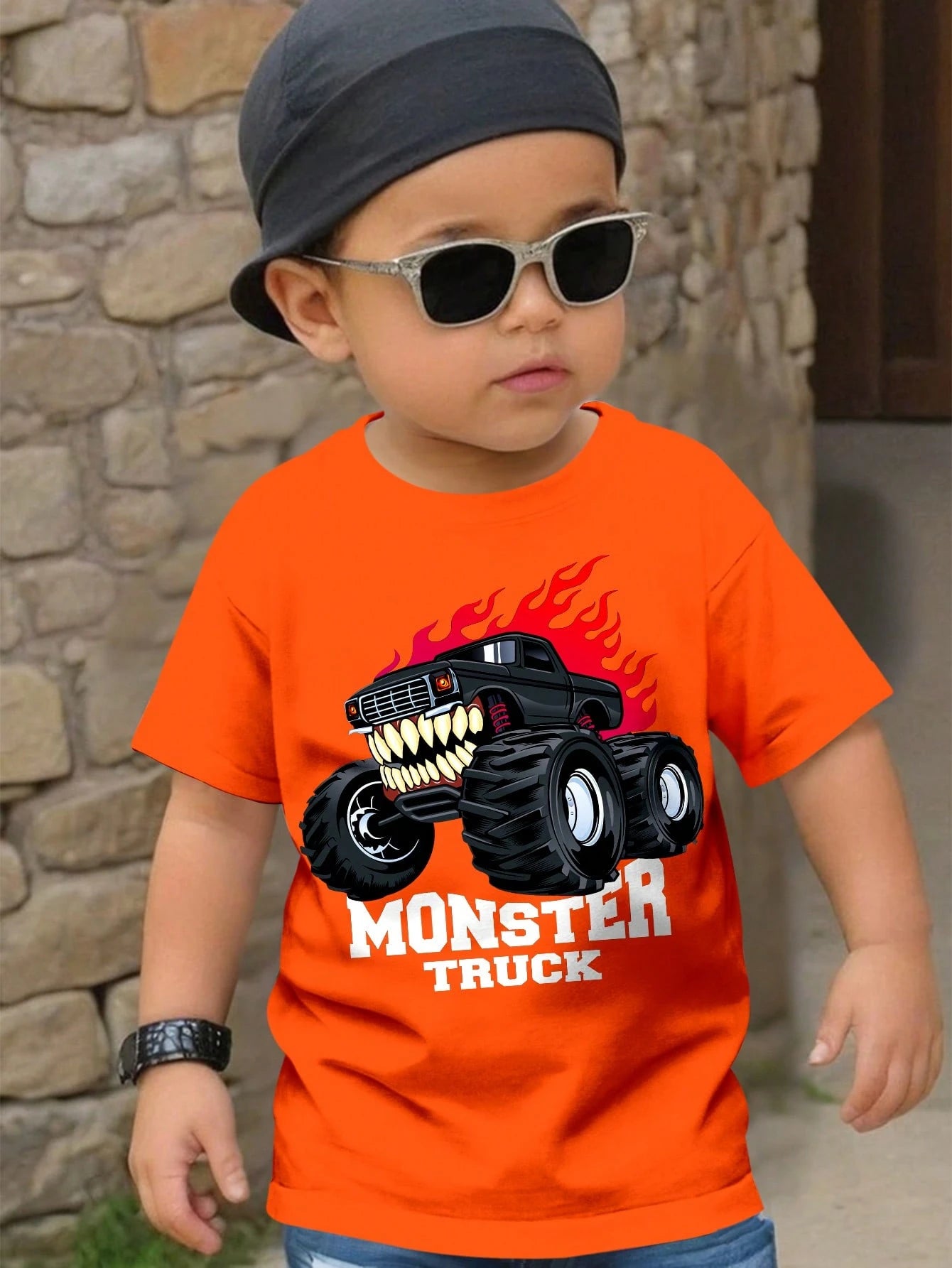 Baby Boy Casual Chic Motorsport Graphic Print Round Neck Short Sleeve T-Shirt, Fashionable For Summer