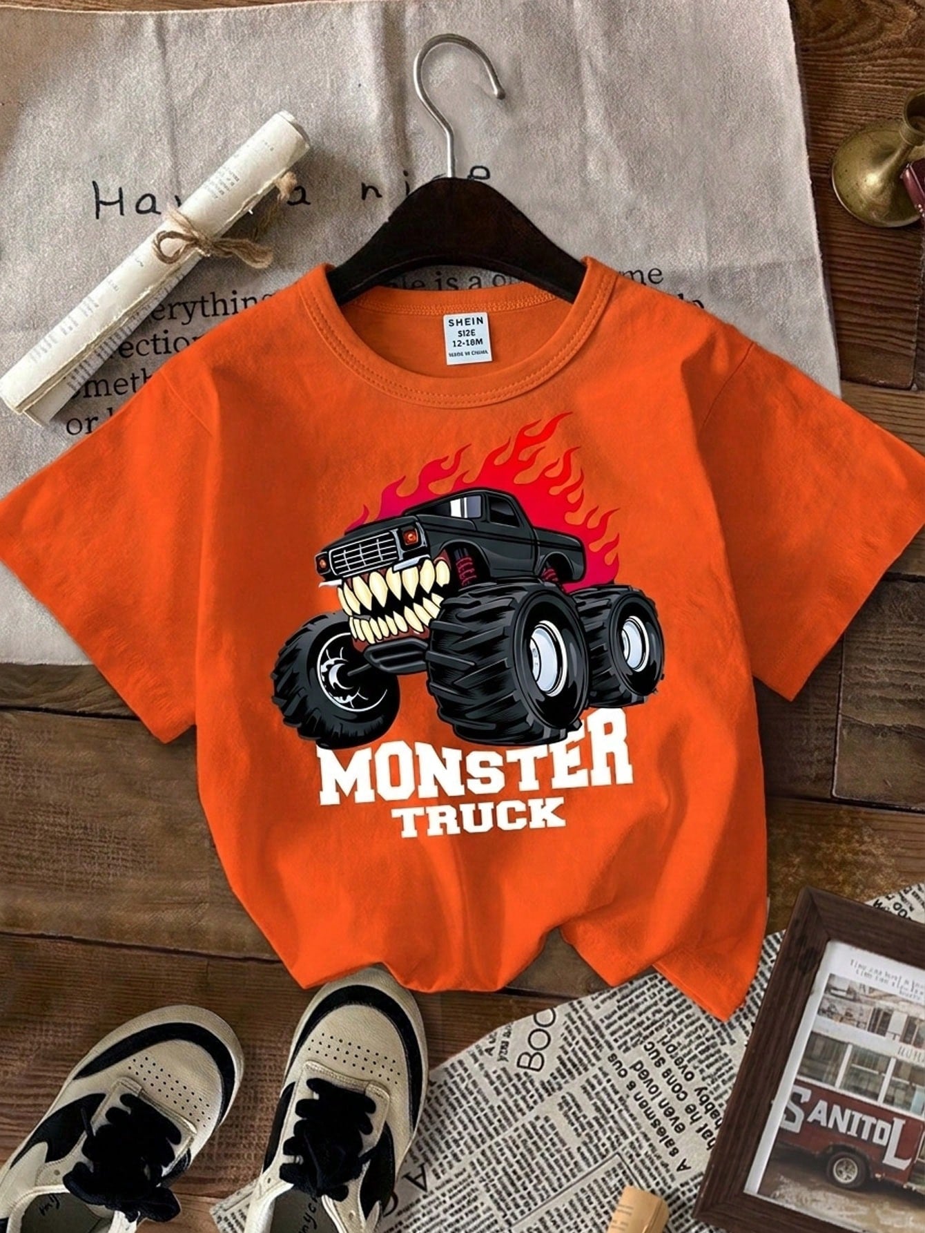 Baby Boy Casual Chic Motorsport Graphic Print Round Neck Short Sleeve T-Shirt, Fashionable For Summer