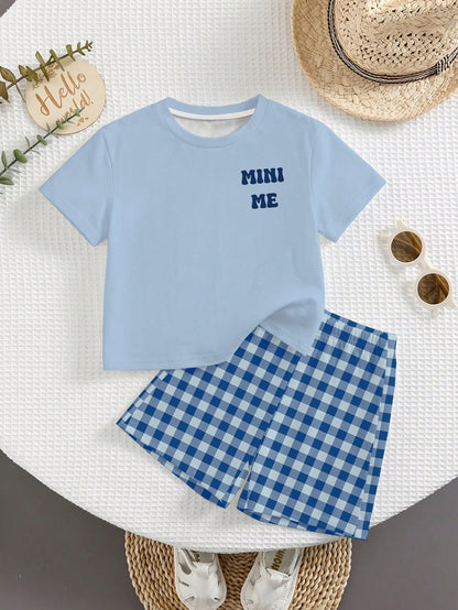 Baby Boy Casual Minimalist T-Shirt Set With Cartoon Pattern, Suitable For Summer,Fall Clothes