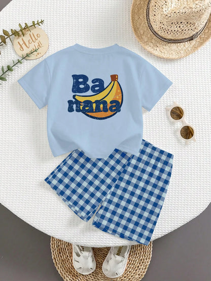 Baby Boy Casual Minimalist T-Shirt Set With Cartoon Pattern, Suitable For Summer,Fall Clothes
