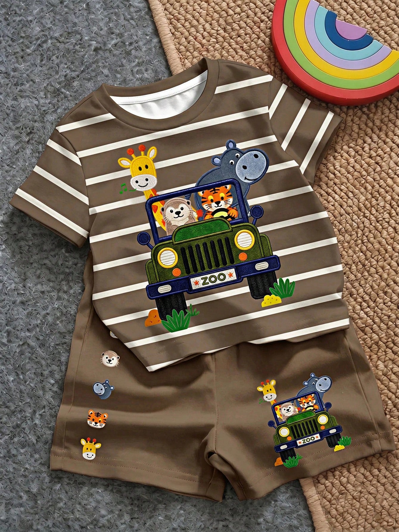 Baby Boy Casual Minimalist T-Shirt Set With Cartoon Pattern, Suitable For Summer,Fall Clothes