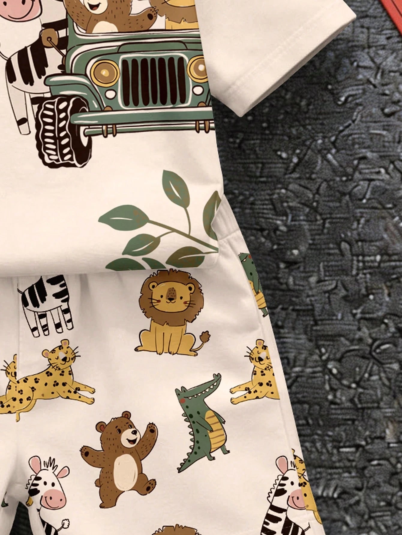 Baby Boy Casual Simple T-Shirt Set Suitable For Summer, Classic Cute Hand-Drawn Fairy Tale Animal World Pattern Print, Animal Protection Patrol, Leopard, Tiger, Lion, Zebra, Crocodile Pattern P