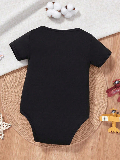 Baby Boy Casual Triangle Bodysuit With Colorful Slogan & Letter Print, Short Sleeve