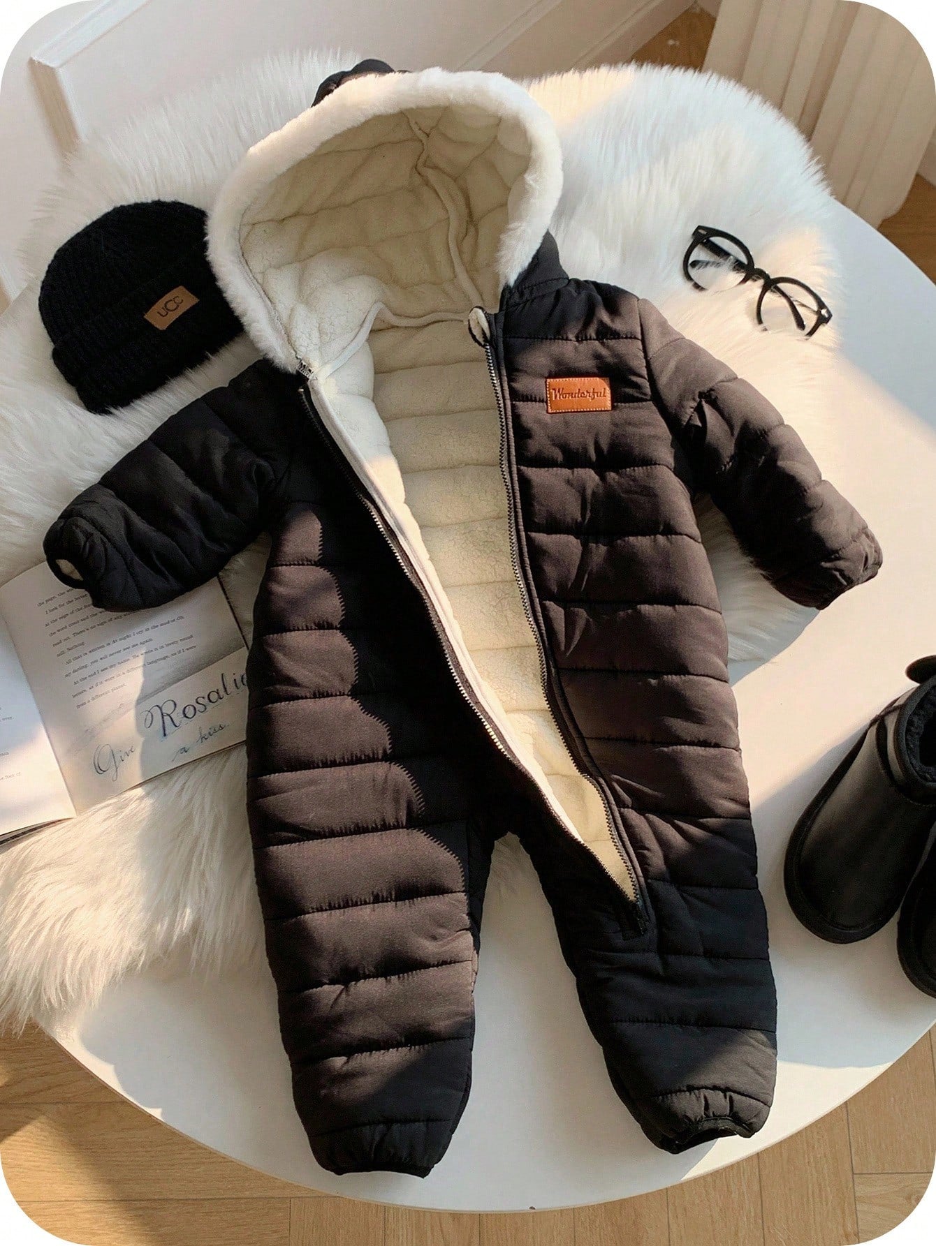 Baby Boy Cute Autumn/Winter Thermal Lined Thick Fur Collar Hooded Jumpsuit Ski Suit Unisex Baby Clothes Baby Winter Clothes