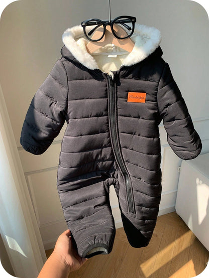 Baby Boy Cute Autumn/Winter Thermal Lined Thick Fur Collar Hooded Jumpsuit Ski Suit Unisex Baby Clothes Baby Winter Clothes
