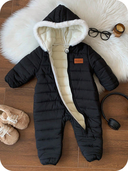 Baby Boy Cute Autumn/Winter Thermal Lined Thick Fur Collar Hooded Jumpsuit Ski Suit Unisex Baby Clothes Baby Winter Clothes