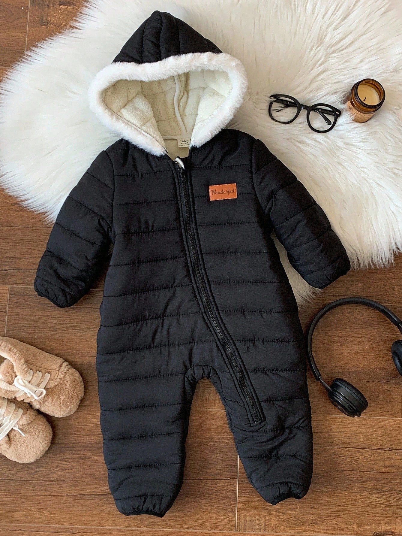 Baby Boy Cute Autumn/Winter Thermal Lined Thick Fur Collar Hooded Jumpsuit Ski Suit Unisex Baby Clothes Baby Winter Clothes