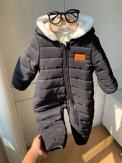 Baby Boy Cute Autumn/Winter Thermal Lined Thick Fur Collar Hooded Jumpsuit Ski Suit Unisex Baby Clothes Baby Winter Clothes