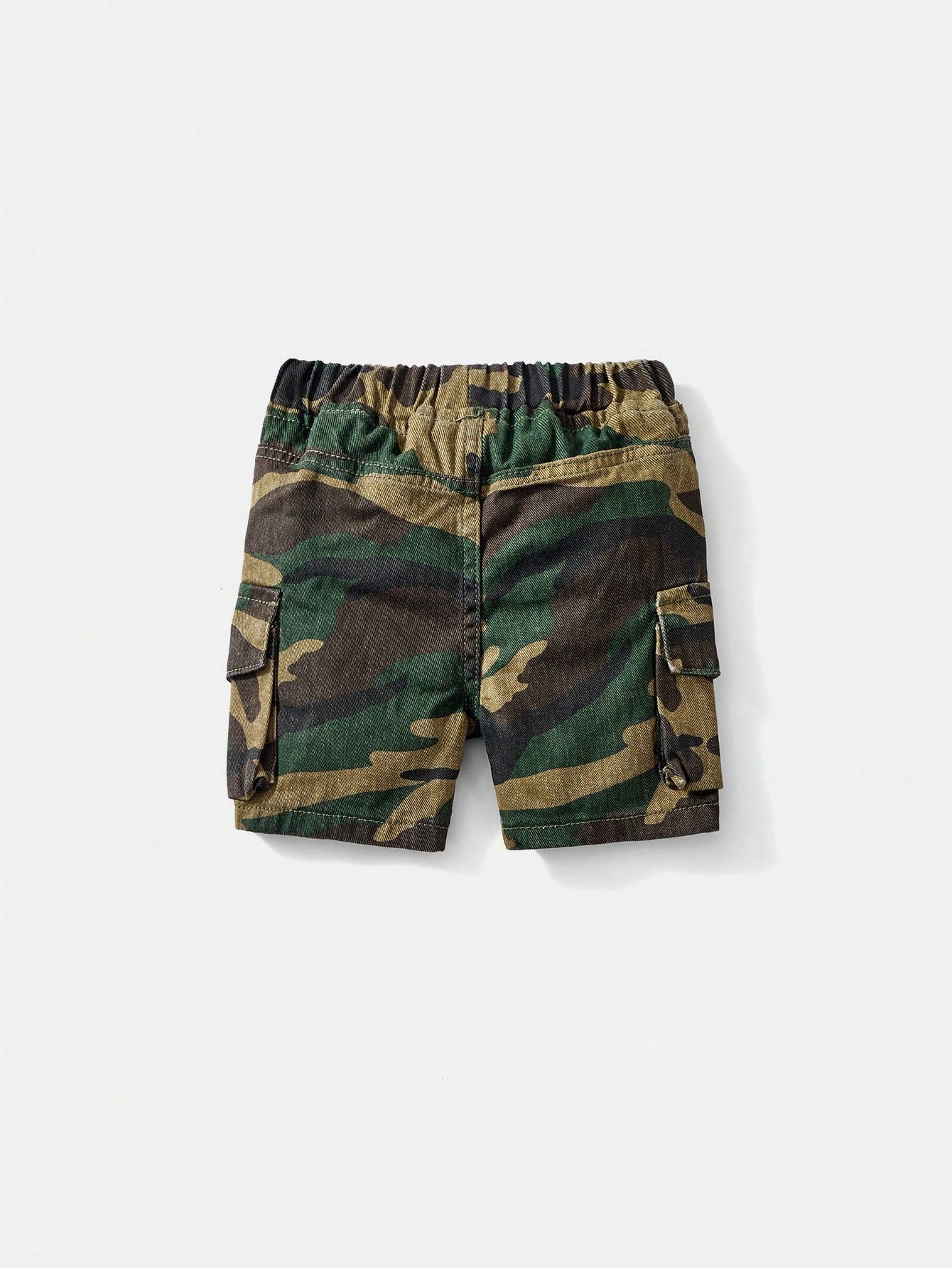 Baby Boy Dark Green Summer Casual Urban Street Cool Camouflage Loose Fit 100% Cotton Cargo Jean Shorts,Elastic Waistband,Front&Flap Patch Pockets
