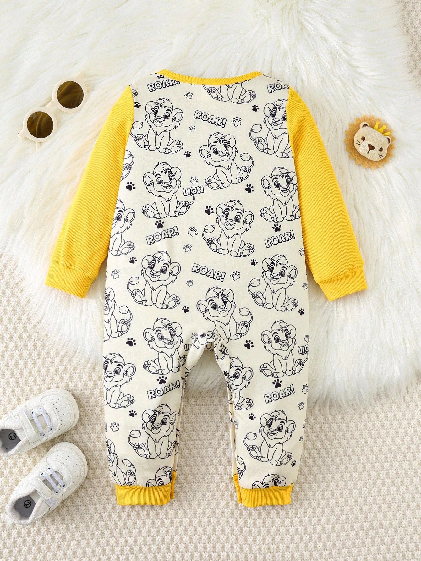 Baby Boy/Girl Cute Lion Print Long Sleeve Winter Jumpsuit,White Autumn Basic Outfit For Indoor Outdoor,Matching Family Casual Versatile Daily Wear