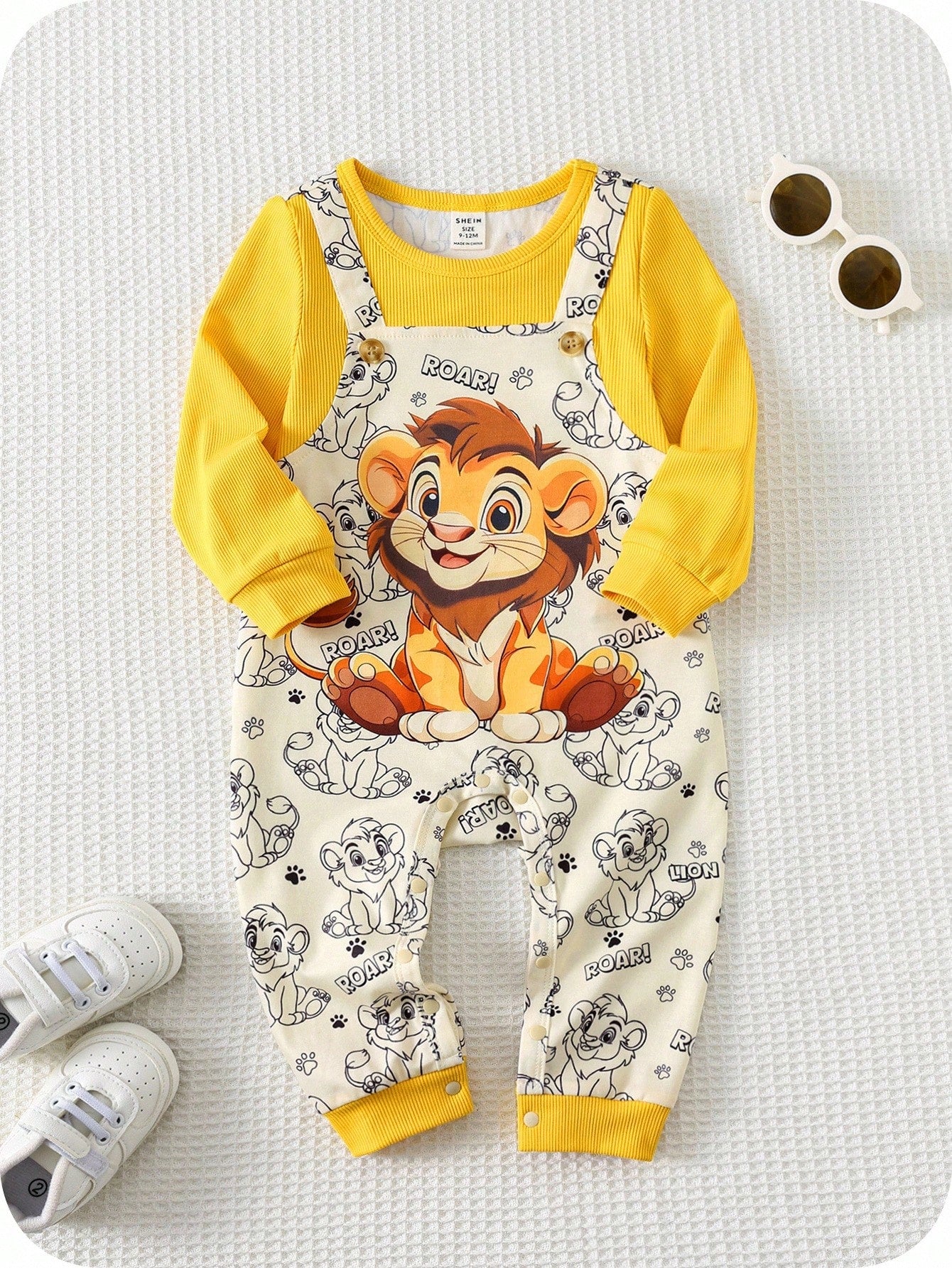 Baby Boy/Girl Cute Lion Print Long Sleeve Winter Jumpsuit,White Autumn Basic Outfit For Indoor Outdoor,Matching Family Casual Versatile Daily Wear