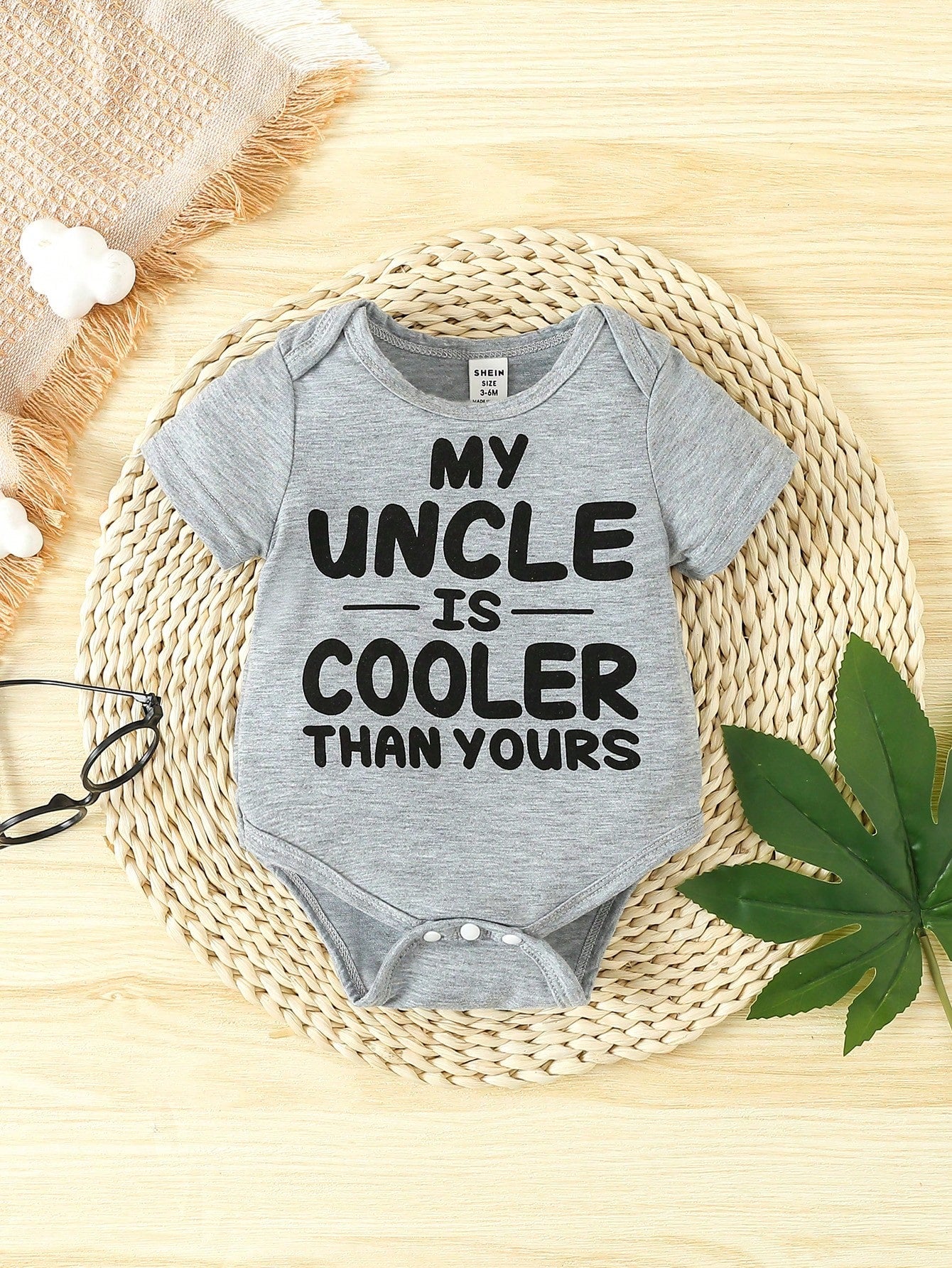 Baby Boy Short Sleeve Bodysuit With Slogan Print