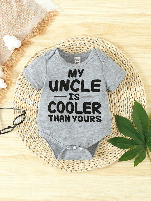 Baby Boy Short Sleeve Bodysuit With Slogan Print