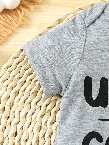Baby Boy Short Sleeve Bodysuit With Slogan Print