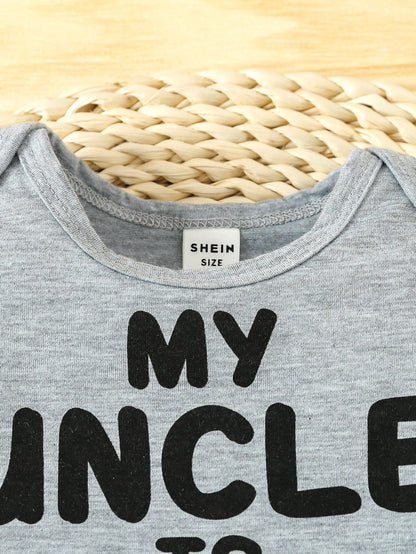 Baby Boy Short Sleeve Bodysuit With Slogan Print