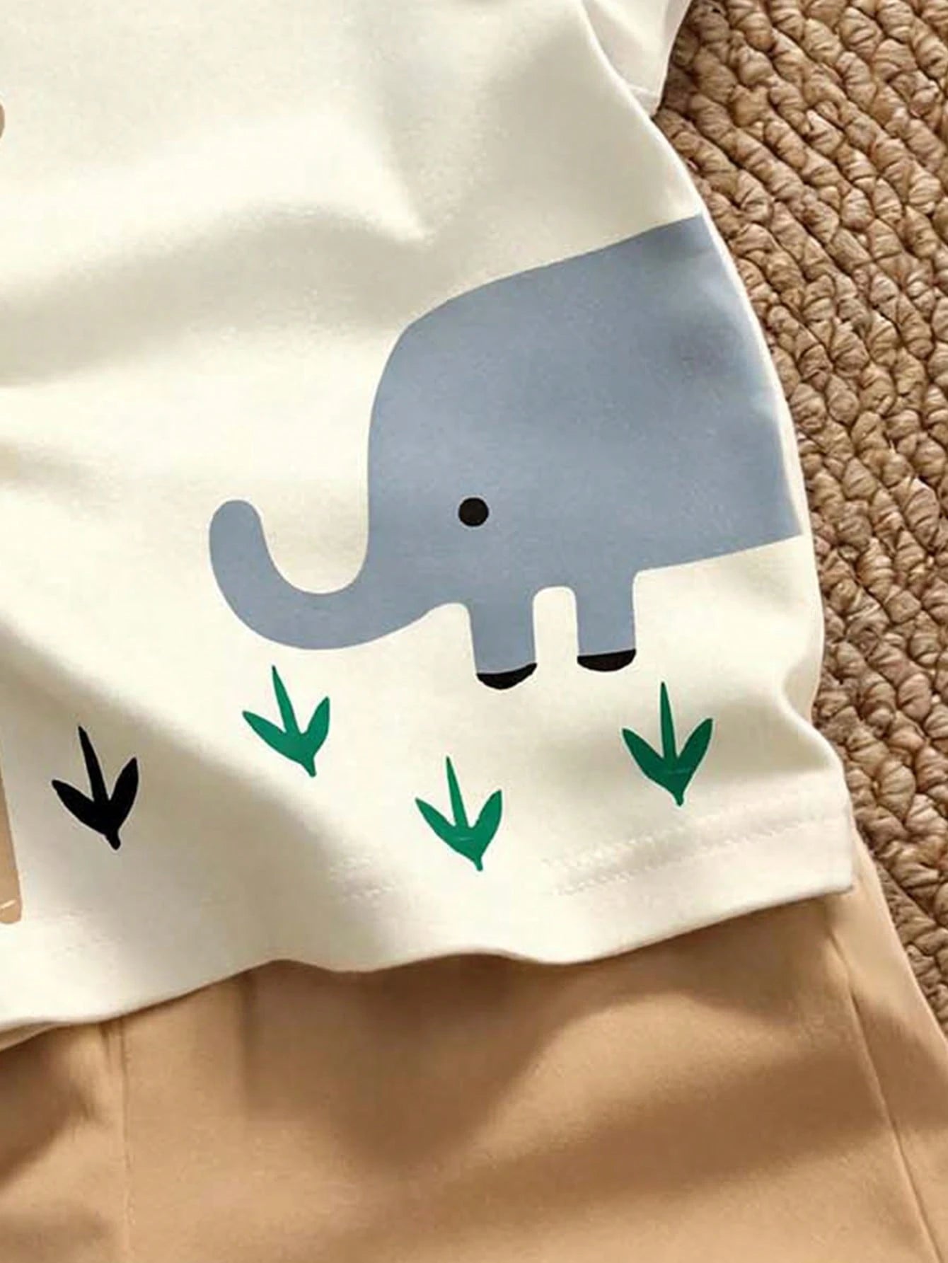 Baby Boy Soft Summer Colour Palette,Summer,Casual,Cute,Family Matching Minimalist T-Shirt Set,Giraffe Elephant Print Graphic Tee & Shorts Outfit