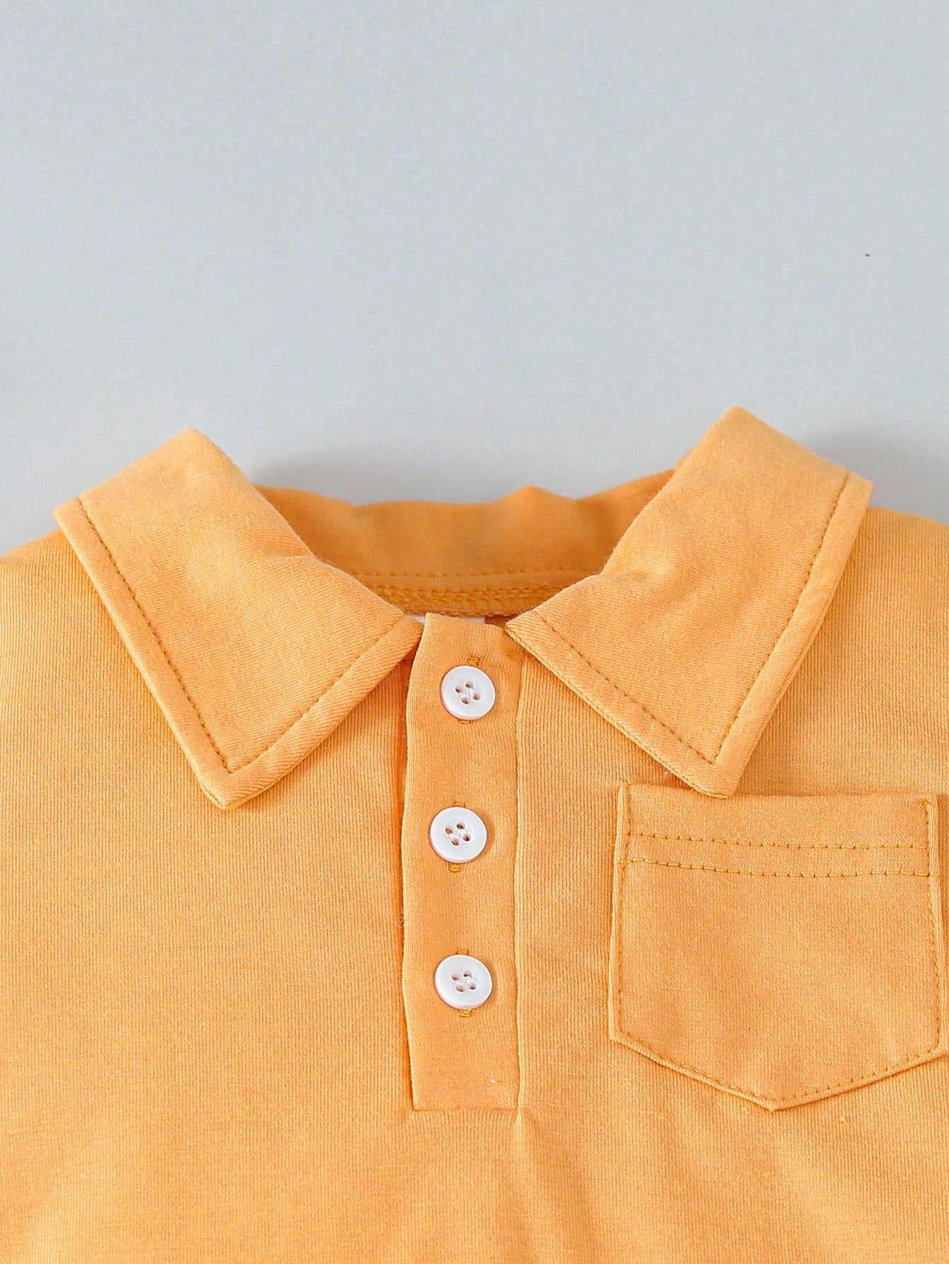 Baby Boy Solid Color Short Sleeve Bodysuit With Pocket Shirt Collar And Plaid Shorts Set, Spring/Summer Casual Outfit