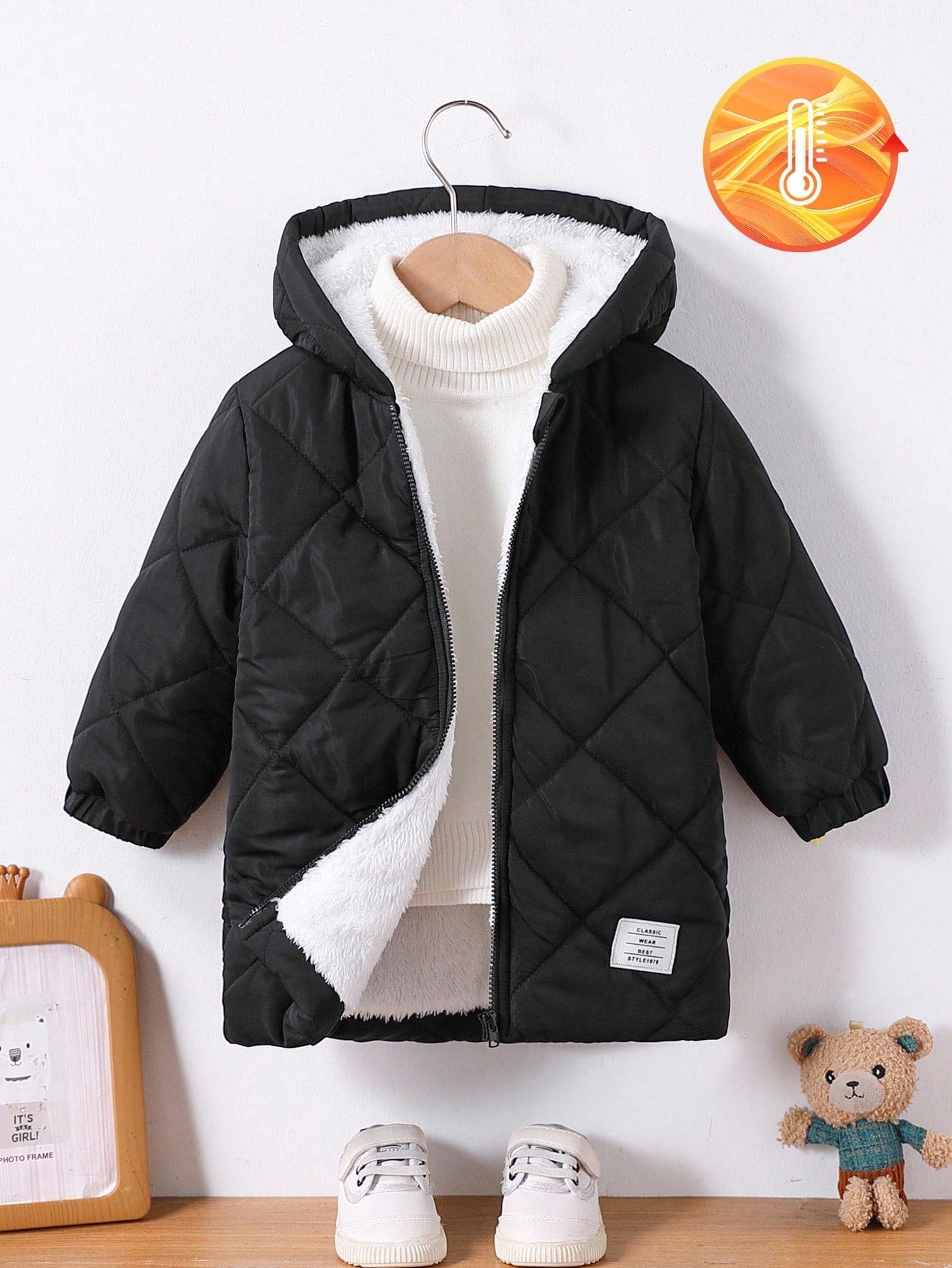 Baby Boy Warm Quilted Hooded Padded Coat,Black Winter Modest Date Casual Fleece Jacket,Zip Up Fall Clothes For Infants And Toddlers