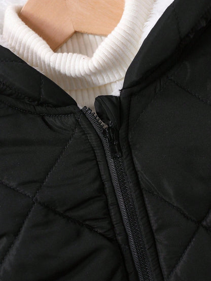 Baby Boy Warm Quilted Hooded Padded Coat,Black Winter Modest Date Casual Fleece Jacket,Zip Up Fall Clothes For Infants And Toddlers