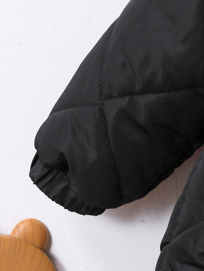 Baby Boy Warm Quilted Hooded Padded Coat,Black Winter Modest Date Casual Fleece Jacket,Zip Up Fall Clothes For Infants And Toddlers