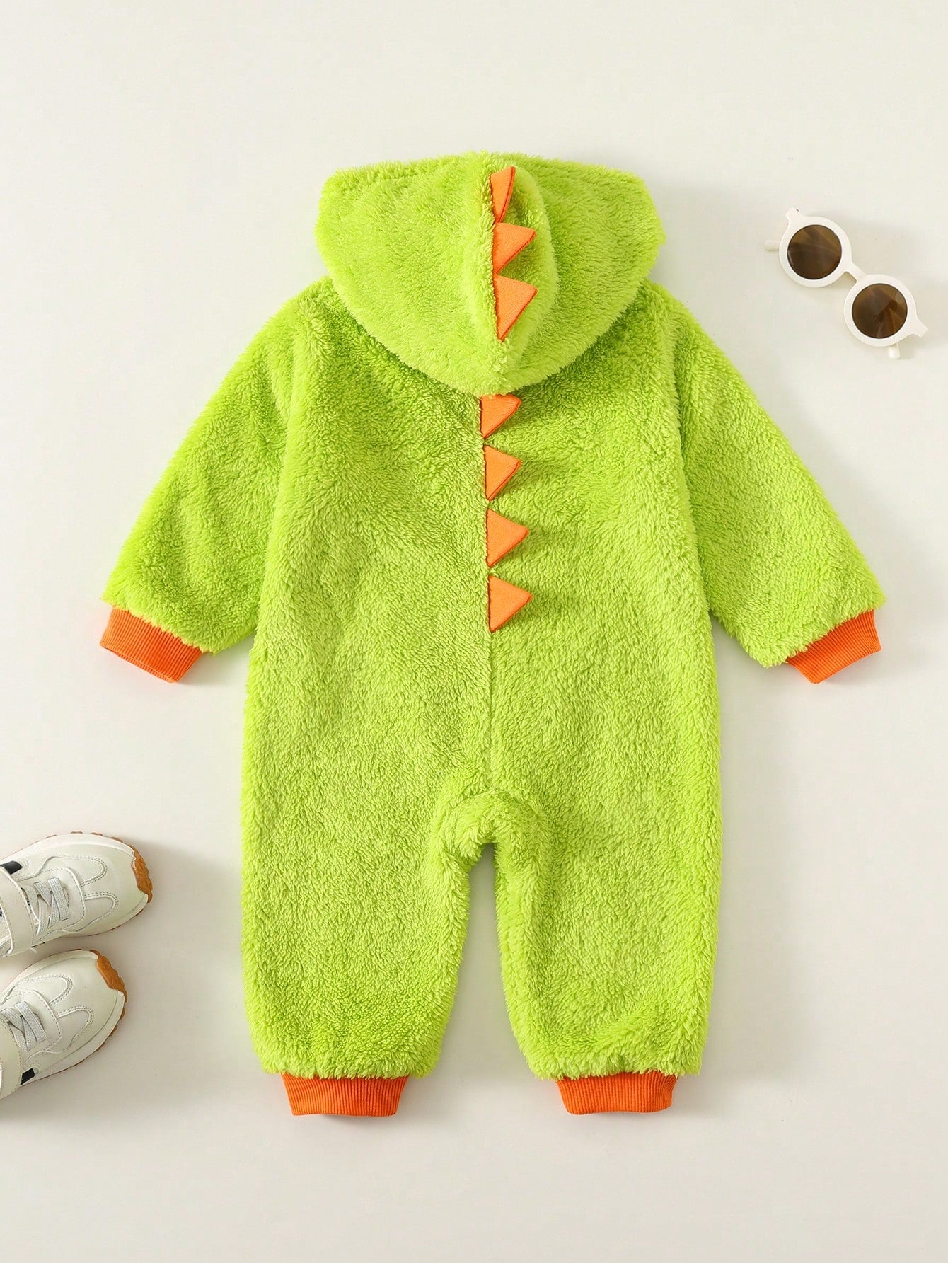 Baby Boys Cute Dinosaur Hooded Romper,Thermal Lined Green Winter Autumn Outfit,Cute Modest Home Sibling Matching Fashionable Christmas New Year Wear