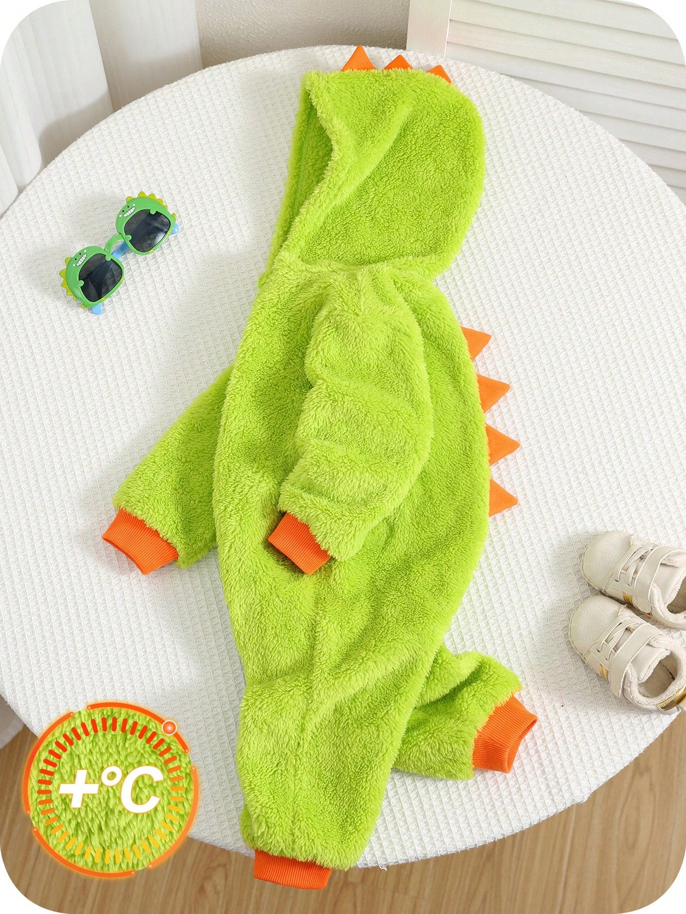 Baby Boys Cute Dinosaur Hooded Romper,Thermal Lined Green Winter Autumn Outfit,Cute Modest Home Sibling Matching Fashionable Christmas New Year Wear