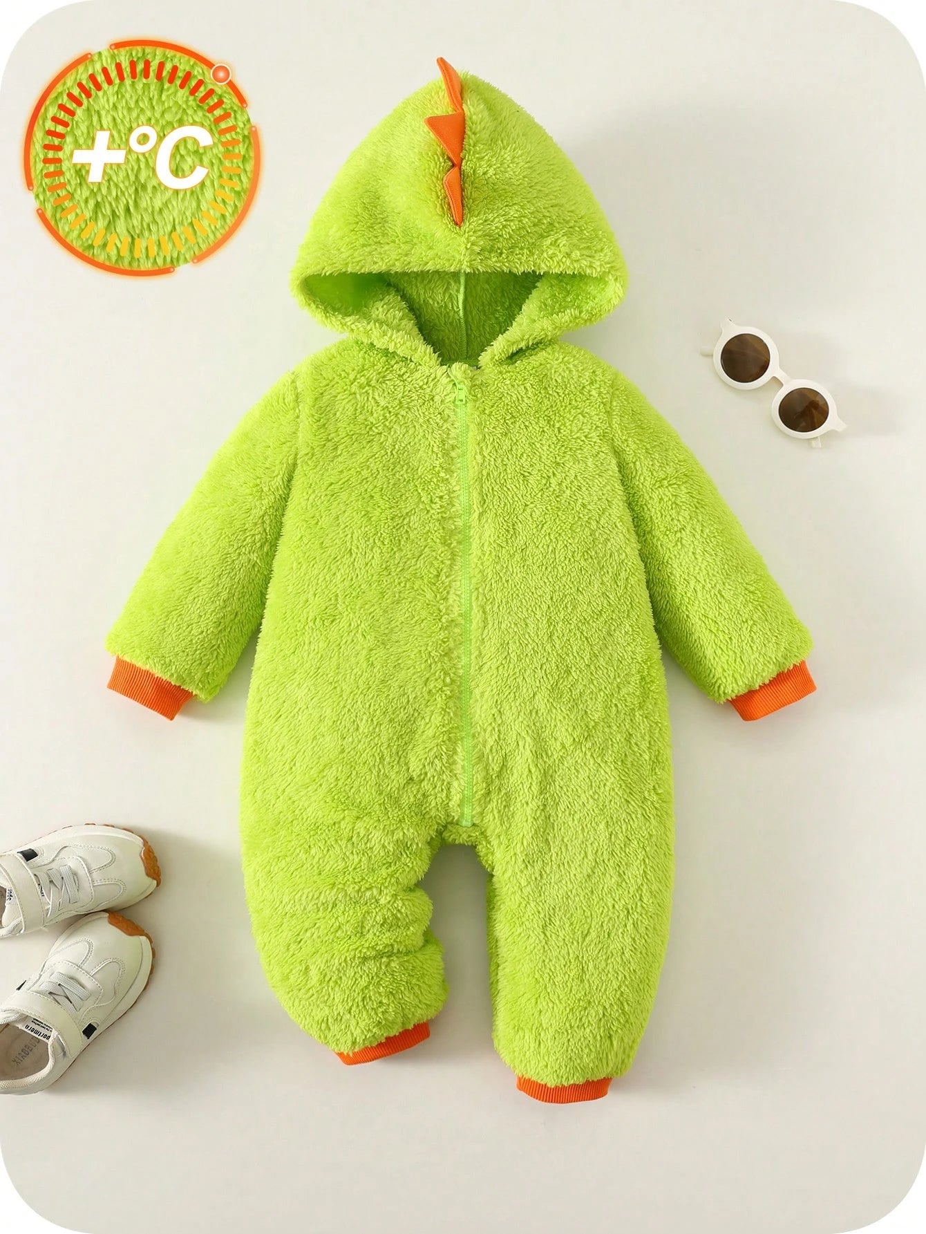 Baby Boys Cute Dinosaur Hooded Romper,Thermal Lined Green Winter Autumn Outfit,Cute Modest Home Sibling Matching Fashionable Christmas New Year Wear
