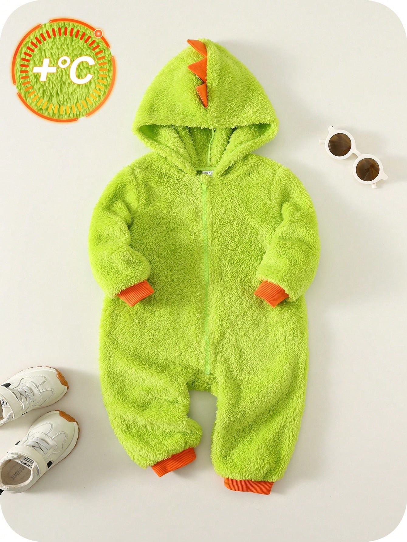 Baby Boys Cute Dinosaur Hooded Romper,Thermal Lined Green Winter Autumn Outfit,Cute Modest Home Sibling Matching Fashionable Christmas New Year Wear