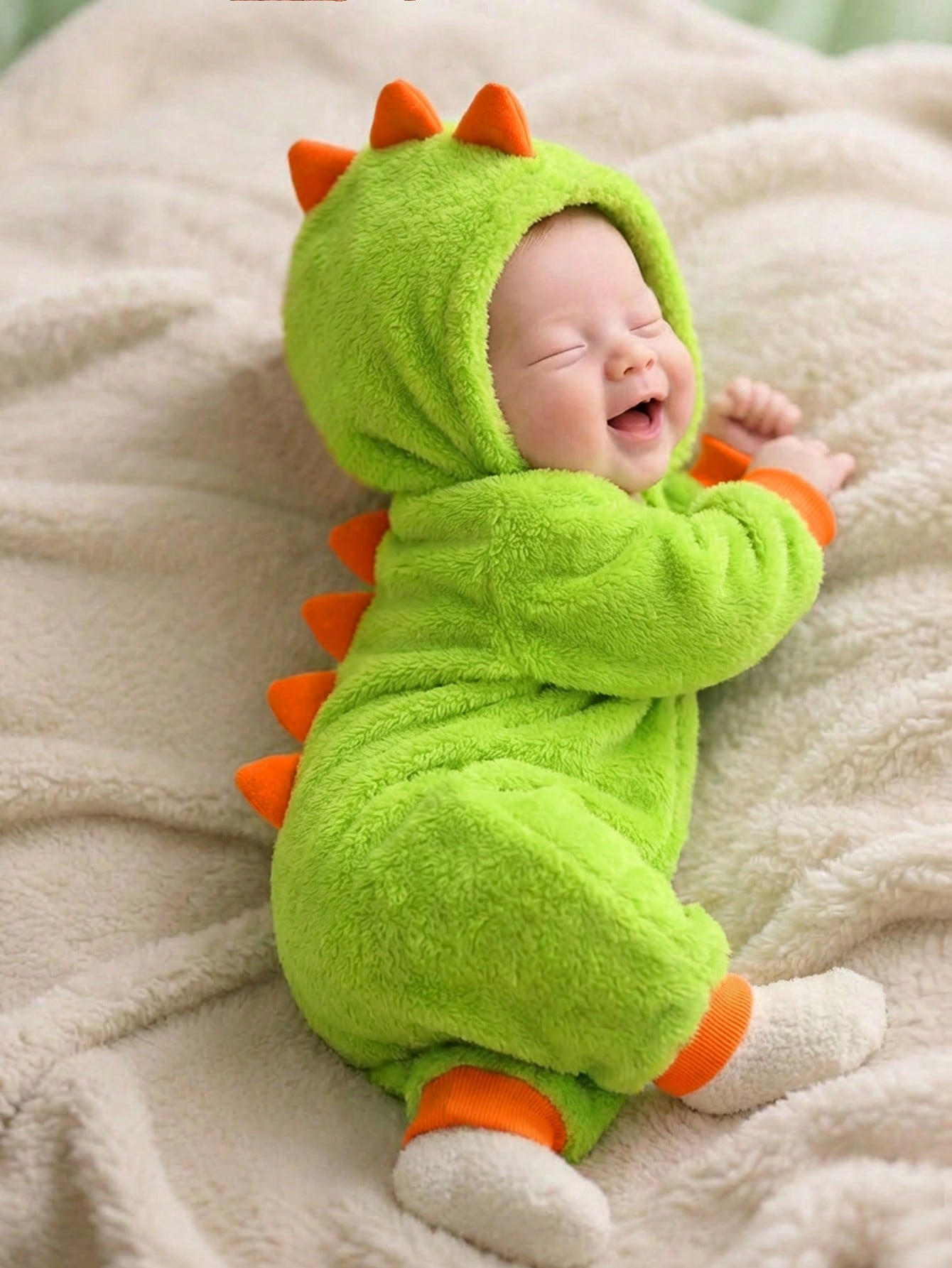 Baby Boys Cute Dinosaur Hooded Romper,Thermal Lined Green Winter Autumn Outfit,Cute Modest Home Sibling Matching Fashionable Christmas New Year Wear