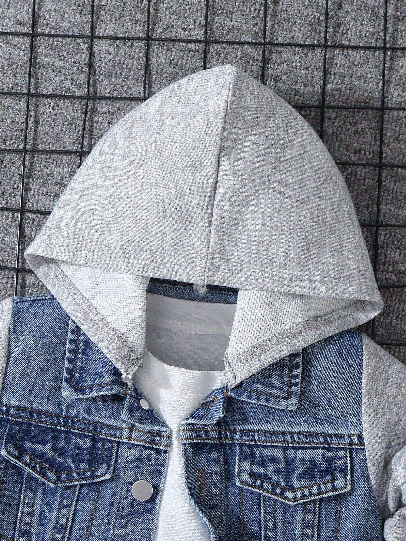 Baby Boys' Denim Jacket,Autumn/Winter Knit Hoodie Patchwork,Vintage Medium Wash Blue,Heather Gray,Casual,Back-To-School,Blue And White Stripe,Autumn