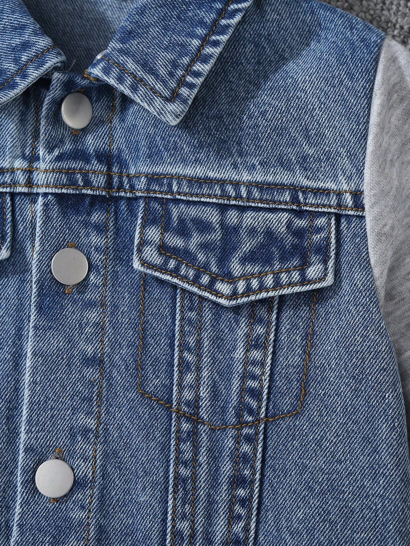 Baby Boys' Denim Jacket,Autumn/Winter Knit Hoodie Patchwork,Vintage Medium Wash Blue,Heather Gray,Casual,Back-To-School,Blue And White Stripe,Autumn