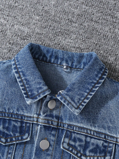 Baby Boys' Denim Jacket,Autumn/Winter Knit Hoodie Patchwork,Vintage Medium Wash Blue,Heather Gray,Casual,Back-To-School,Blue And White Stripe,Autumn