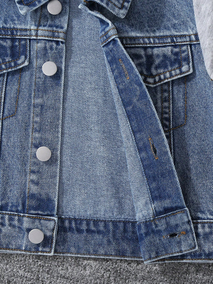 Baby Boys' Denim Jacket,Autumn/Winter Knit Hoodie Patchwork,Vintage Medium Wash Blue,Heather Gray,Casual,Back-To-School,Blue And White Stripe,Autumn