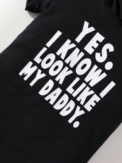 Baby Boys Hooded Short Sleeve Romper, Funny English Letter Print Pattern, Baby Casual Jumpsuit For Summer
