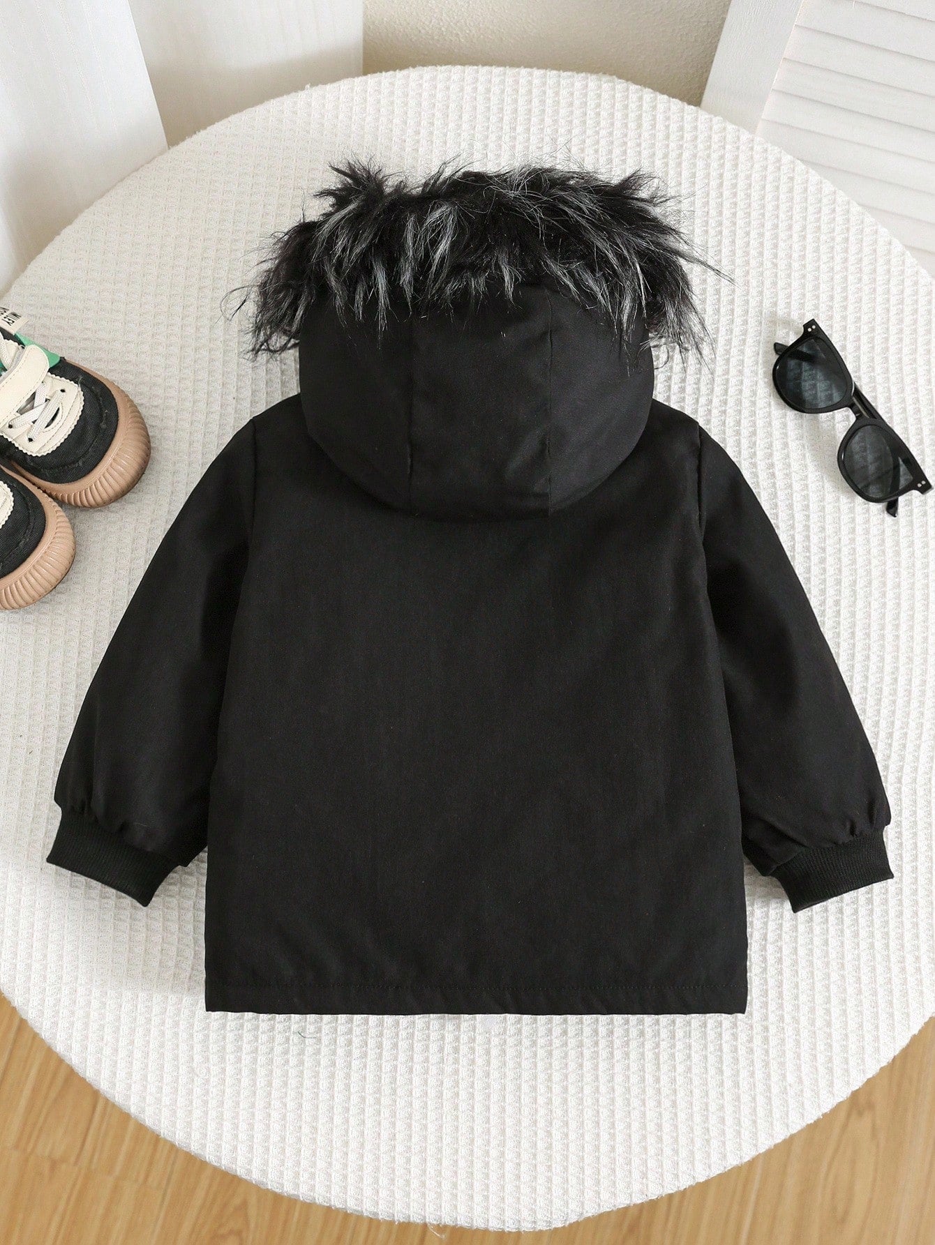 Baby Boys Plain Black Winter Modest Date Padded Hooded Autumn Coat,Faux Fur Collar Thermal Lined Thickened Jacket,Toddler Winter All-Match Outerwear