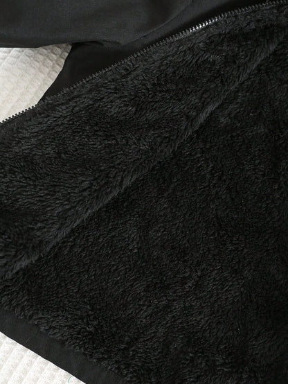 Baby Boys Plain Black Winter Modest Date Padded Hooded Autumn Coat,Faux Fur Collar Thermal Lined Thickened Jacket,Toddler Winter All-Match Outerwear
