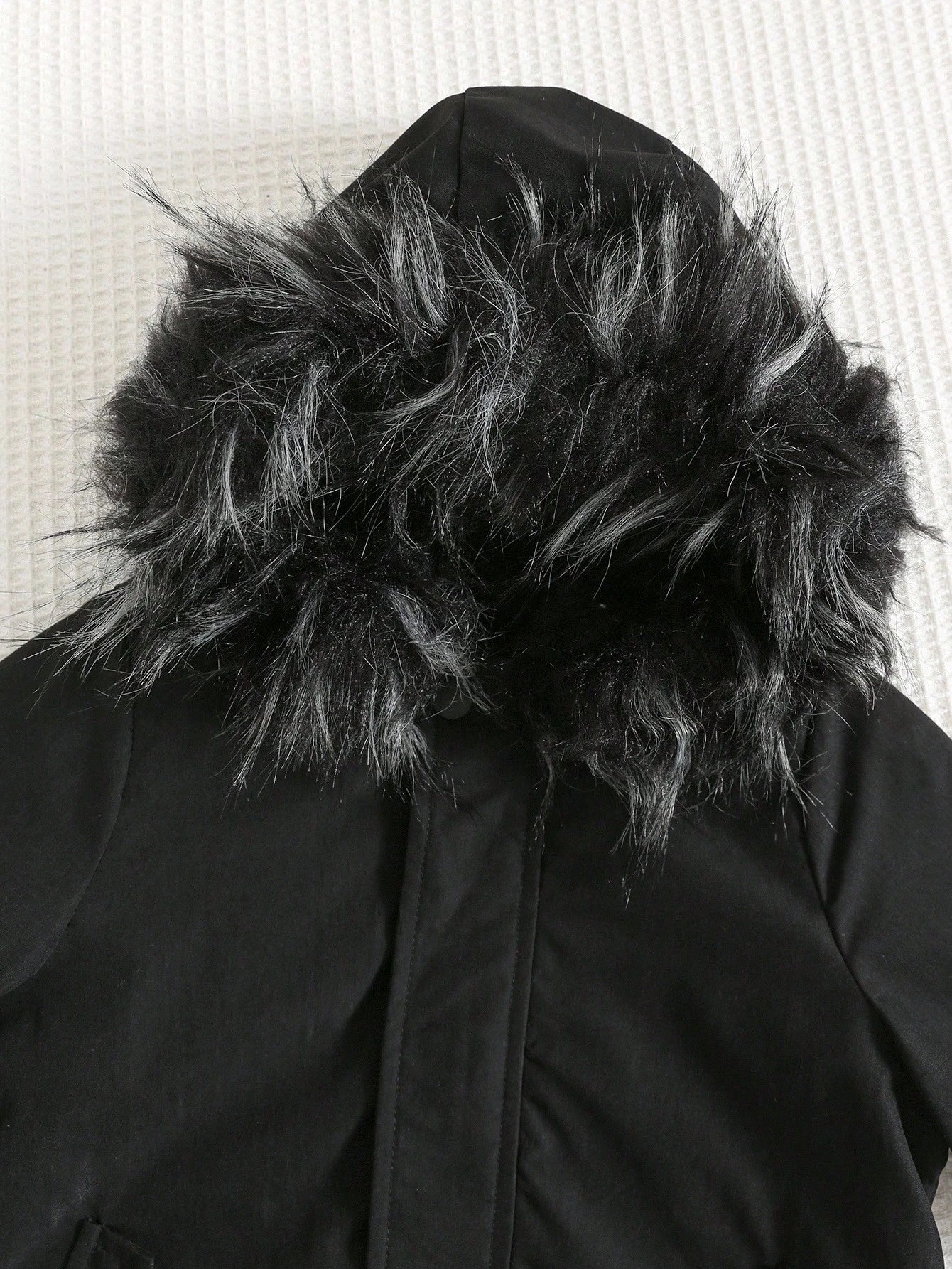 Baby Boys Plain Black Winter Modest Date Padded Hooded Autumn Coat,Faux Fur Collar Thermal Lined Thickened Jacket,Toddler Winter All-Match Outerwear