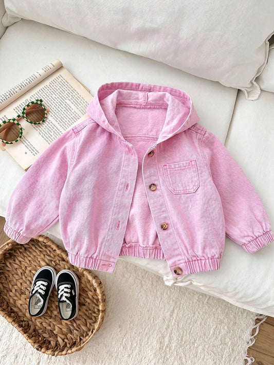 Baby Girl Blue Denim Hooded Long Sleeve Jacket