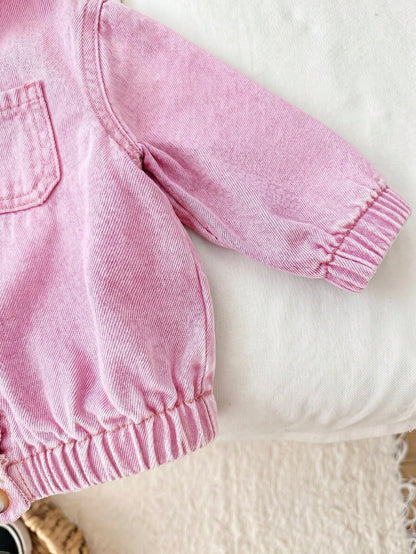 Baby Girl Blue Denim Hooded Long Sleeve Jacket