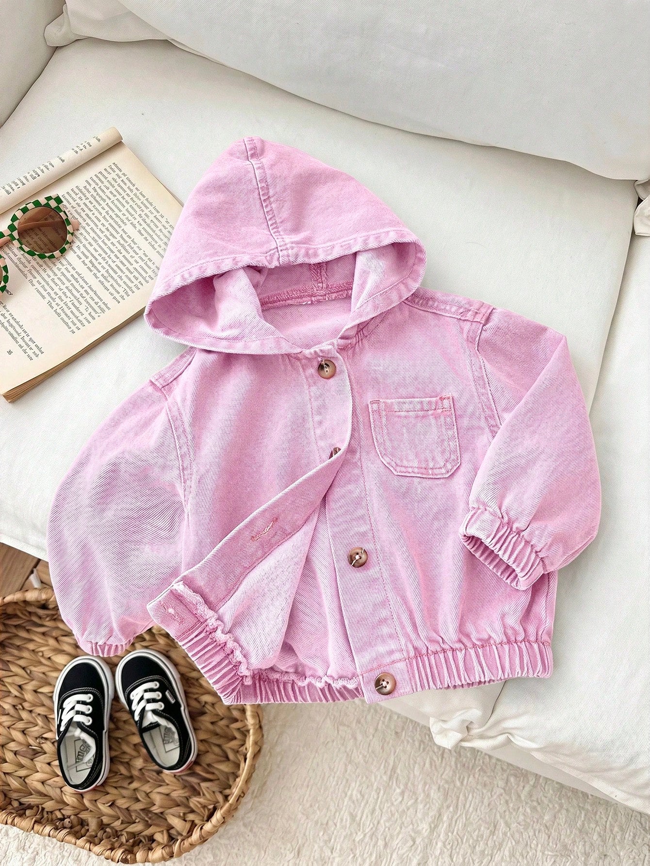 Baby Girl Blue Denim Hooded Long Sleeve Jacket