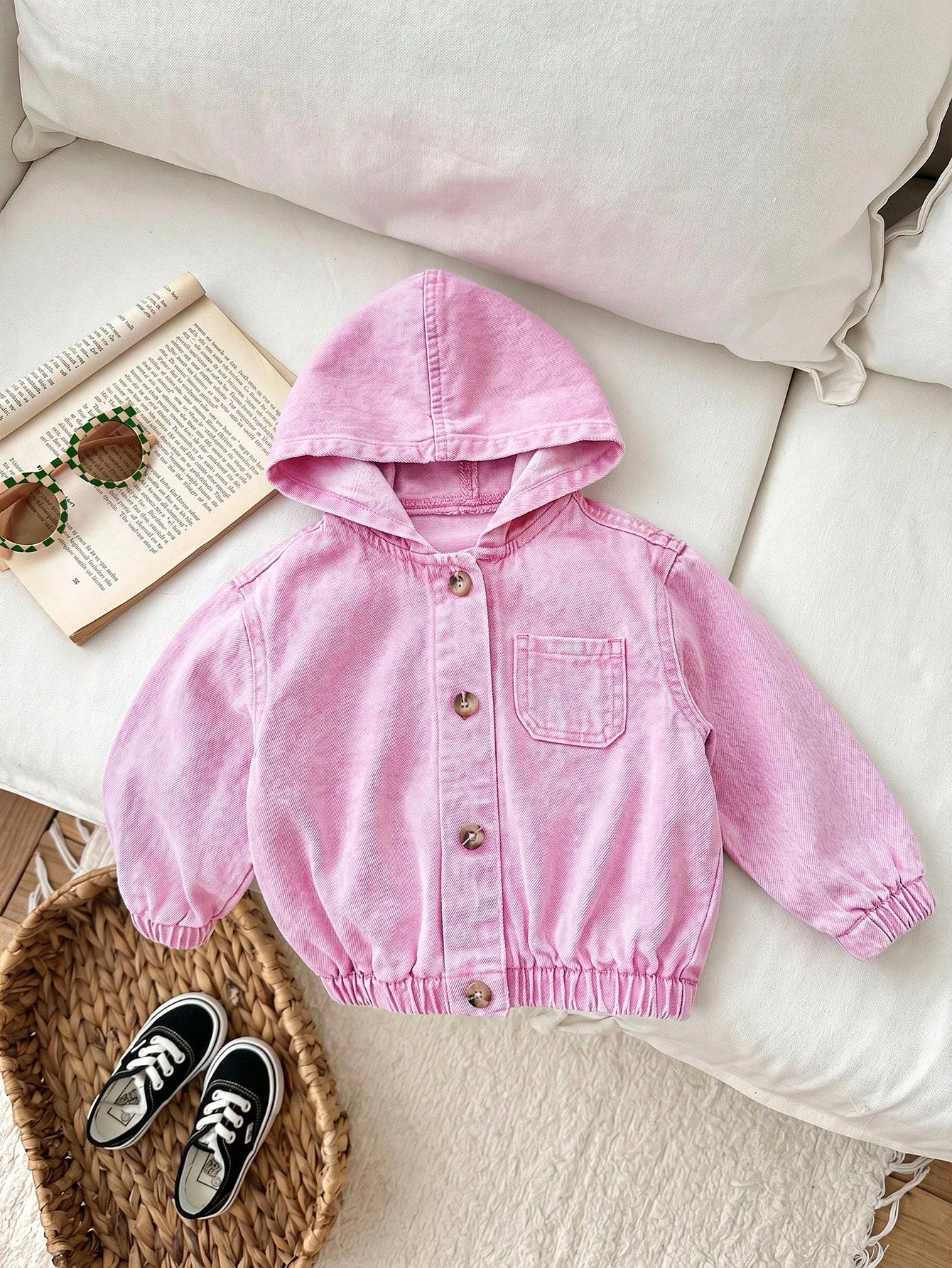 Baby Girl Blue Denim Hooded Long Sleeve Jacket