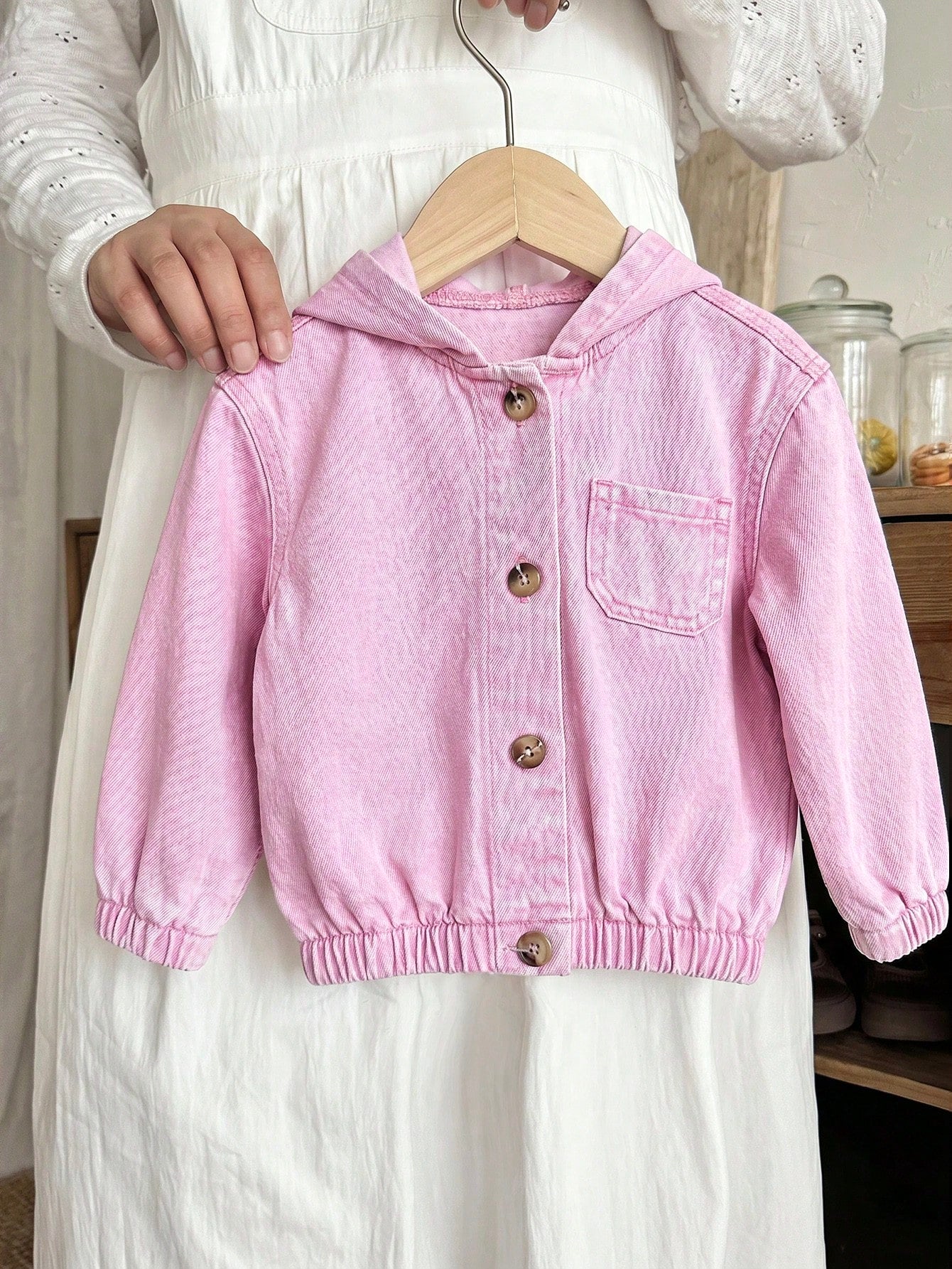 Baby Girl Blue Denim Hooded Long Sleeve Jacket