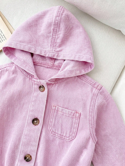Baby Girl Blue Denim Hooded Long Sleeve Jacket