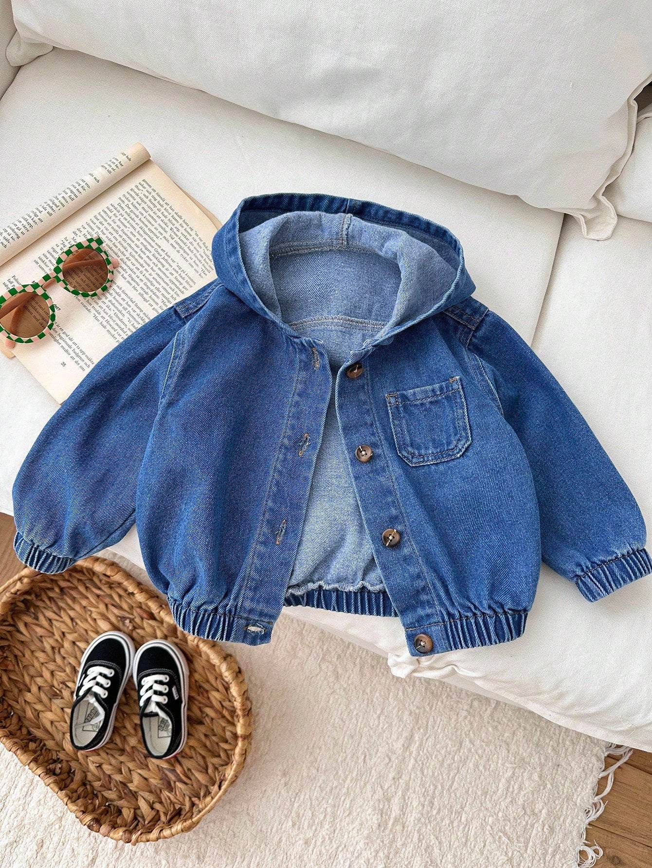 Baby Girl Blue Denim Hooded Long Sleeve Jacket