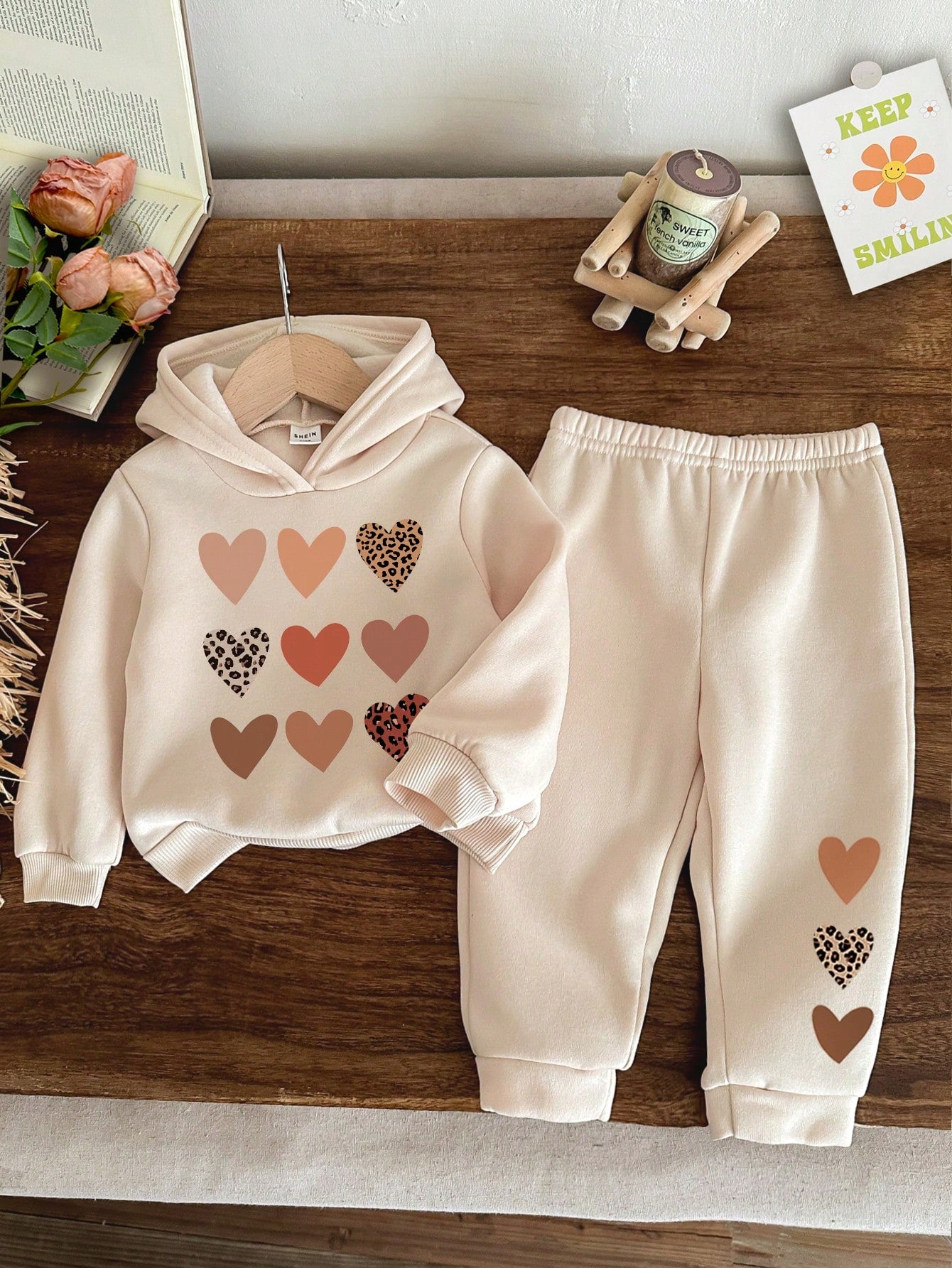 Baby Girl Cartoon Rabbit Leopard Print Knit Soft Hooded Casual Minimalist Loose Long Sleeve Sweatshirt And Pants Set, Suitable For Autumn/Winter