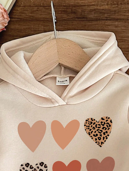 Baby Girl Cartoon Rabbit Leopard Print Knit Soft Hooded Casual Minimalist Loose Long Sleeve Sweatshirt And Pants Set, Suitable For Autumn/Winter