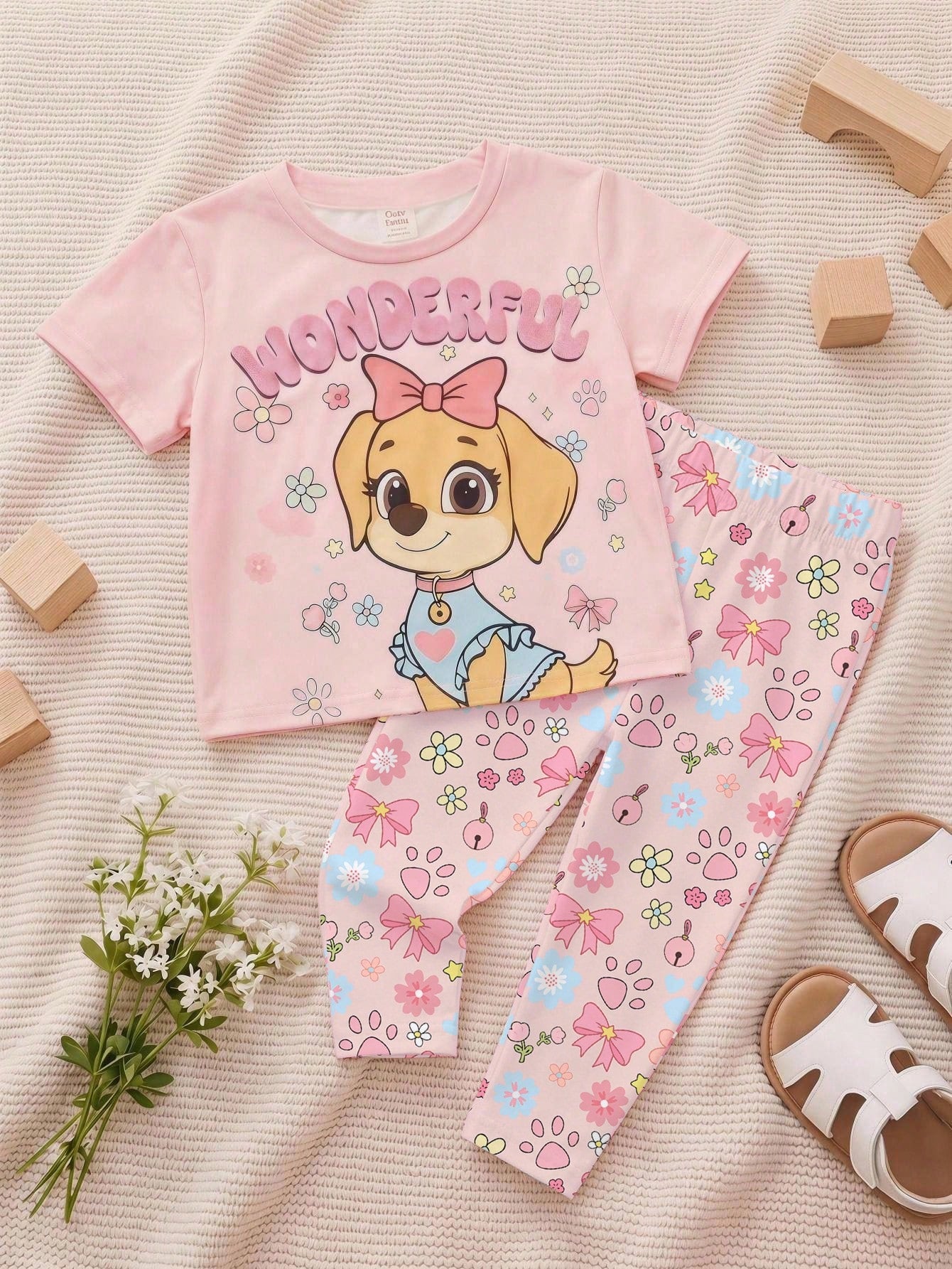 Baby Girl Casual Minimalist Round Neck Loose Short Sleeve T-Shirt And Leggings Set, Suitable For Spring And Summer